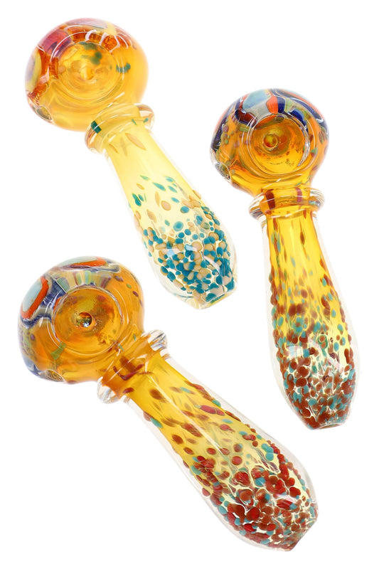 Gold Fumed Frit Ring Glass Spoon Pipe “Sunburst Halo” – 4″ – Assorted Colors - Discreet Smoker