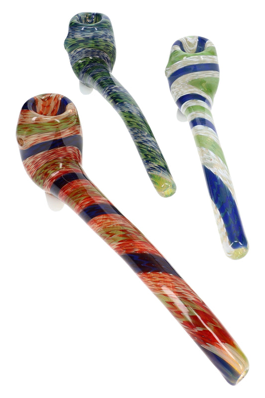Reverse Swirl Color-Changing Glass Sherlock Pipe “Orbit Twist” – 7½″ – Assorted Colors - Discreet Smoker
