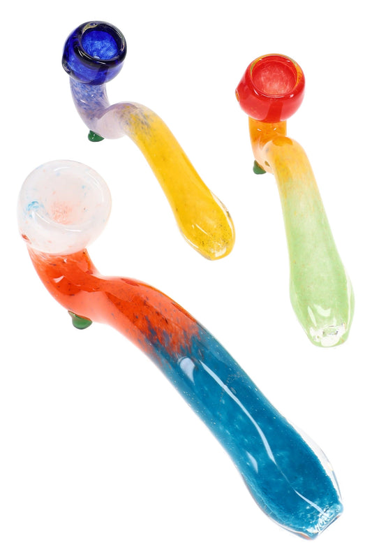 Tricolor Frit Glass Sherlock Pipe “Prism Puff” – 7″ – Assorted Colors - Discreet Smoker