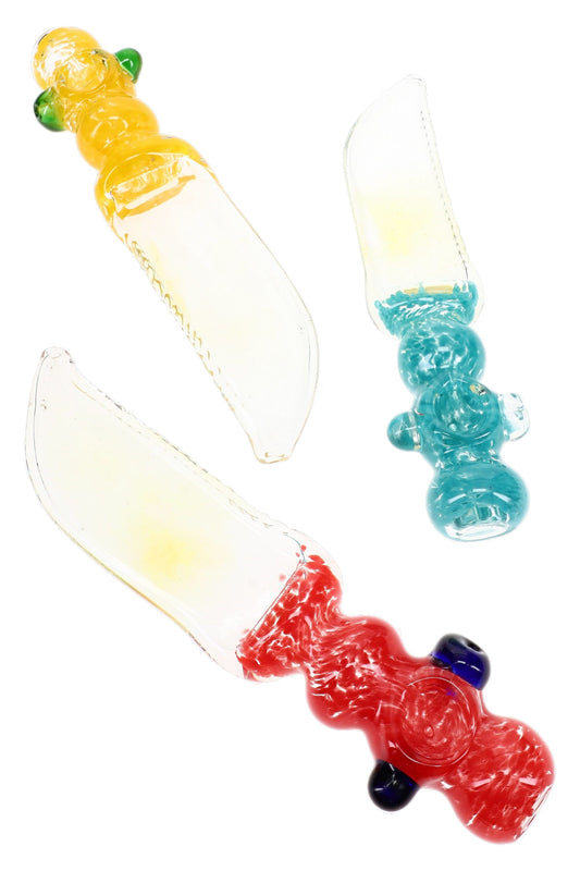 Color-Changing Frit Glass Knife Spoon Pipe “Blade Bloom” – 8″ – Assorted Colors - Discreet Smoker