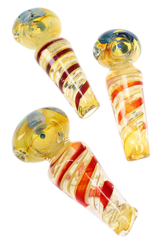 Swirl Striped Fumed Floral Glass Spoon Pipe “Bloom Band” – 4½″ – Assorted Colors - Discreet Smoker