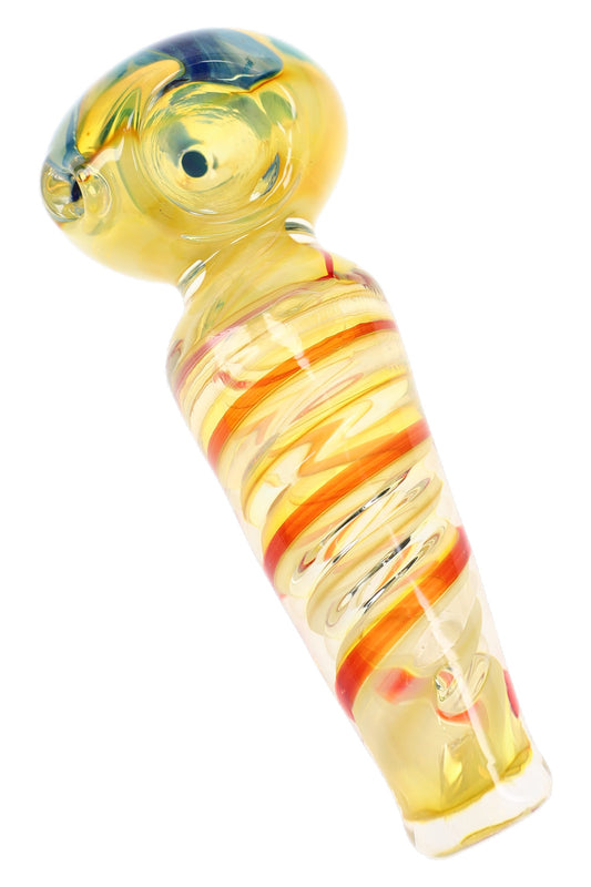 Swirl Striped Fumed Floral Glass Spoon Pipe “Bloom Band” – 4½″ – Assorted Colors - Discreet Smoker