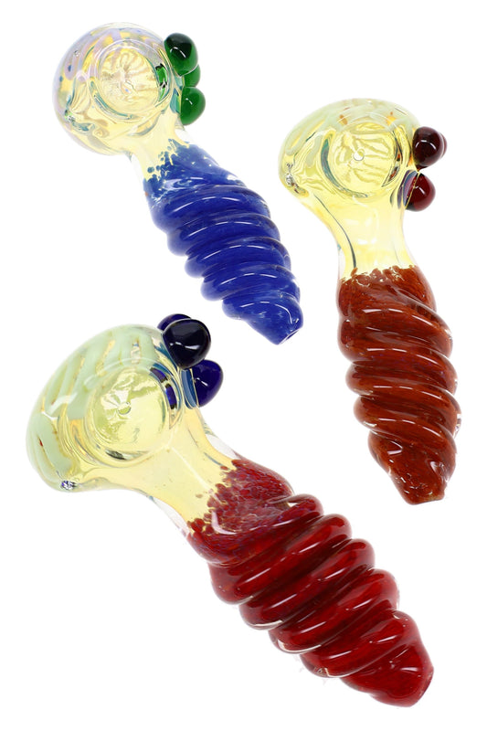 Twisted Frit Color-Changing Glass Spoon Pipe “Coil Pop” – 4½″ – Assorted Colors - Discreet Smoker