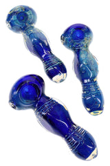 Silver-Fumed Blue Bubble Glass Spoon Pipe “Deep Orbit” – 4½″