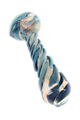 Silver-Fumed Spiral Bubble Glass Spoon Pipe “Swirl Stack” – 4½″ – Assorted Colors