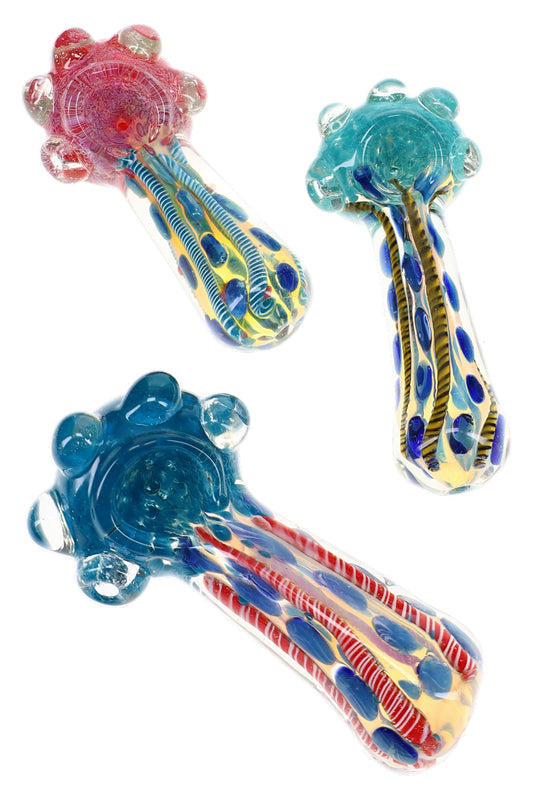 Color-Changing Bubble Frit Spoon Pipe “Orb Trail” – 4½″ – Assorted Colors - Discreet Smoker