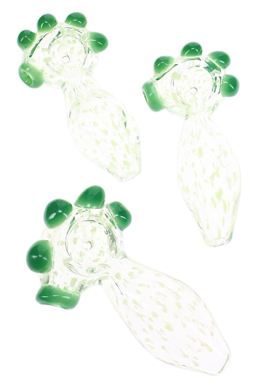 Clear Green Dotted Glass Spoon Hand Pipe “Clover Pop” – 4″ - Discreet Smoker