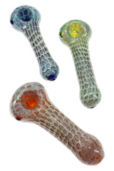 Silver-Fumed Bubble Dot Glass Spoon Pipe “Dot Drift” – 4½″ – Assorted Colors