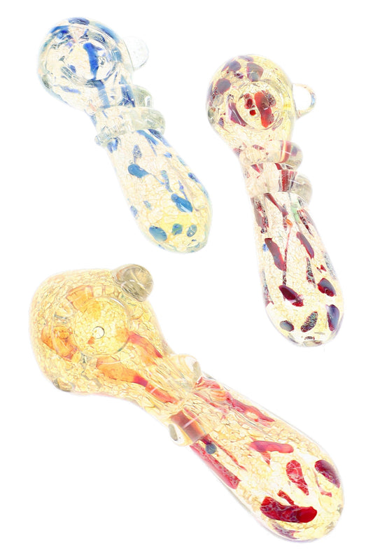 Silver-Fumed Dotted Glass Spoon Pipe “Firefly Wrap” – 5″ – Assorted Colors - Discreet Smoker