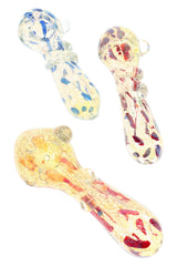 Silver-Fumed Dotted Glass Spoon Pipe “Firefly Wrap” – 5″ – Assorted Colors