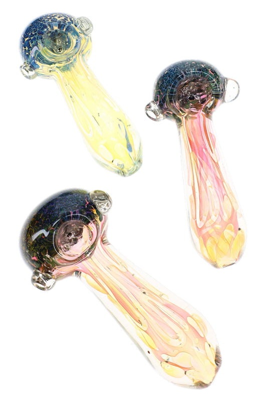Gold-Fumed Bubble Frit Glass Spoon Pipe “Solar Drop” – 4½″ – Assorted Colors - Discreet Smoker