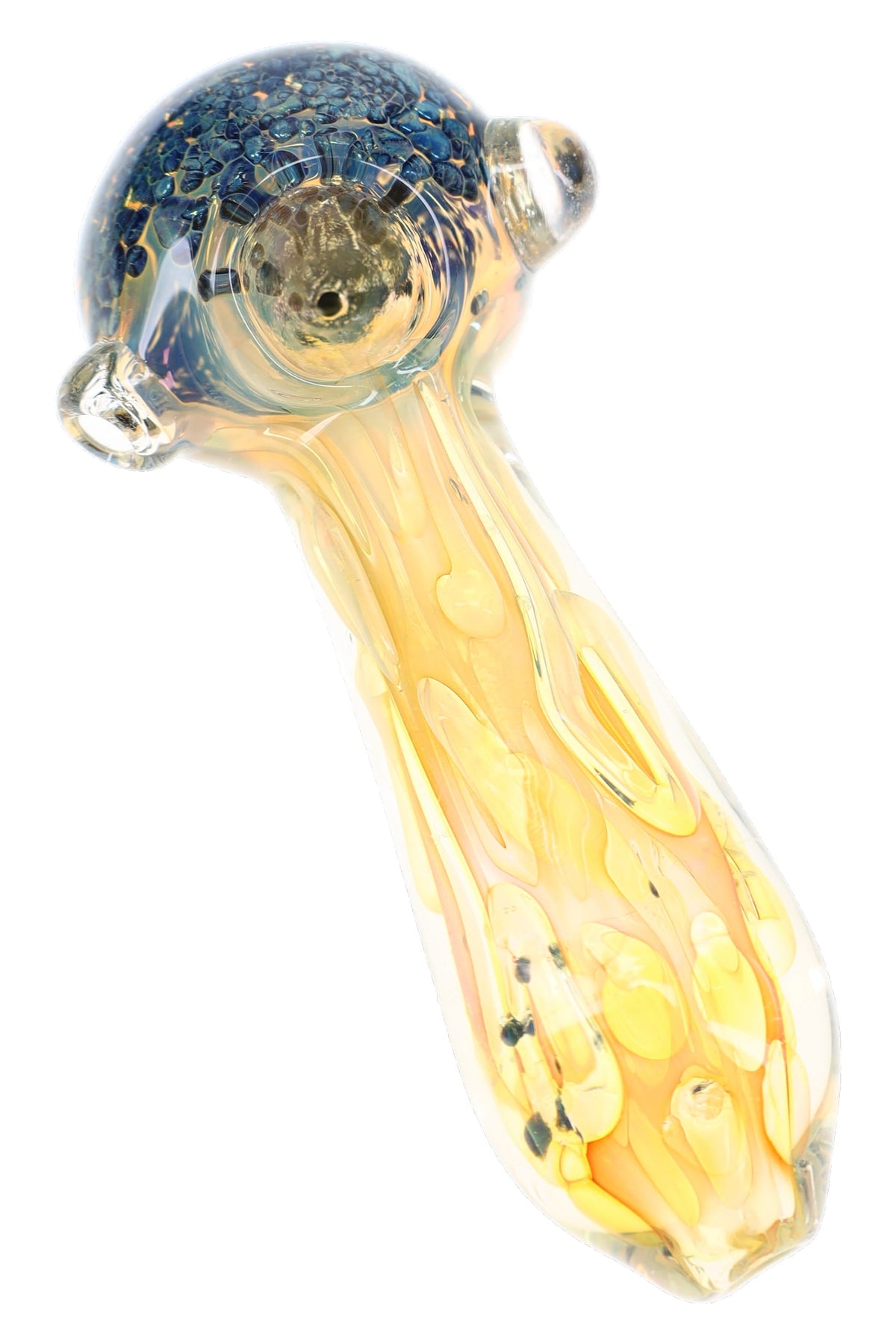 Gold-Fumed Bubble Frit Glass Spoon Pipe “Solar Drop” – 4½″ – Assorted Colors