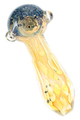 Gold-Fumed Bubble Frit Glass Spoon Pipe “Solar Drop” – 4½″ – Assorted Colors