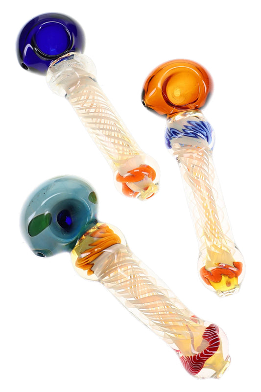 Silver Fumed Spiral Glass Spoon Pipe “Swirl Pop” – 5″ – Assorted - Discreet Smoker