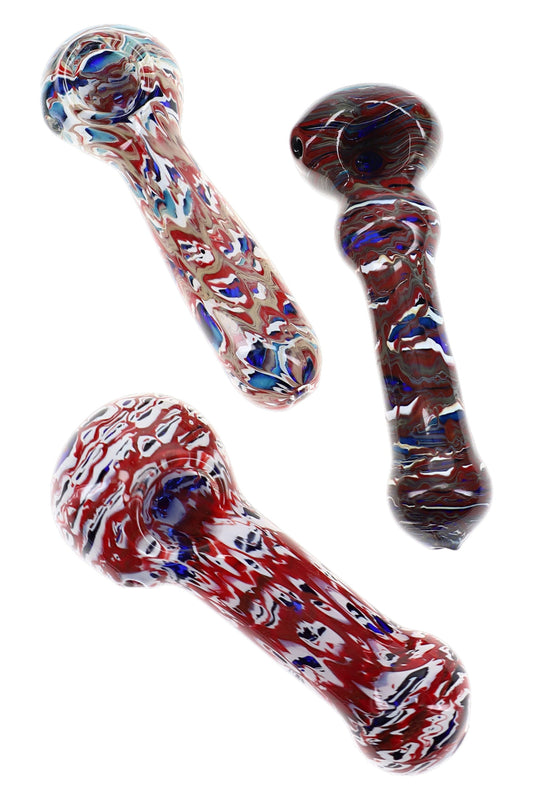 Multicolor Reverse Glass Spoon Pipe “Chaos Candy” – 4½″ – Assorted - Discreet Smoker
