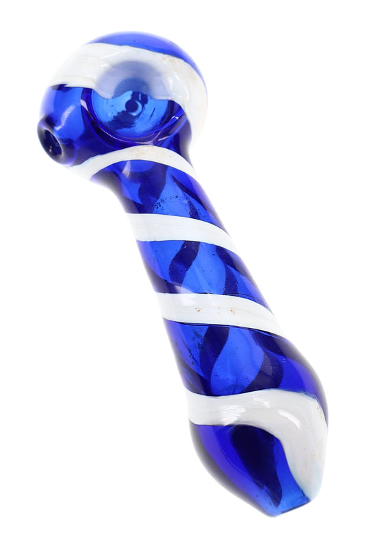 Painted White Stripe Glass Spoon Pipe “Orbit Twist” – 4″ – Assorted Colors - Discreet Smoker