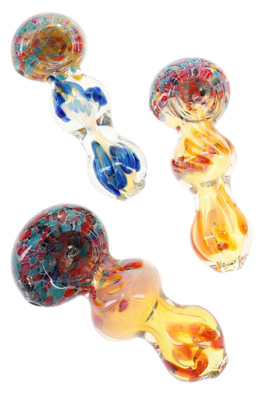 Color Changing Frit Glass Spoon Pipe “Confetti Curl” – 3.5″ – Assorted Colors - Discreet Smoker