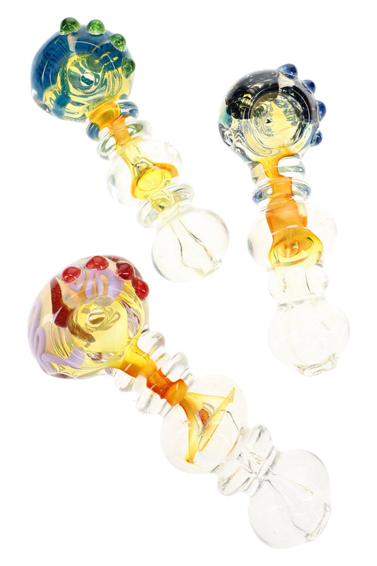 Gold Fumed Striped Ring Glass Spoon Pipe “Orbit Pop” – 4.5″ – Assorted Colors - Discreet Smoker