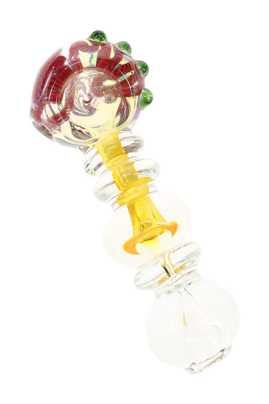 Gold Fumed Striped Ring Glass Spoon Pipe “Orbit Pop” – 4.5″ – Assorted Colors - Discreet Smoker