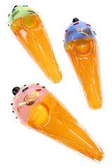 6B Glass Gold Fumed Ice Cream Cone Spoon Pipe “Cone Zone” – 4″ – Assorted Colors - Discreet Smoker