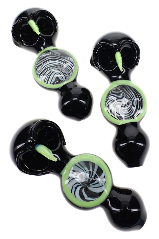 6B Glass Black Neon Owl Double Bowl Pipe “Night Owl” – 5″ – Assorted Colors - Discreet Smoker