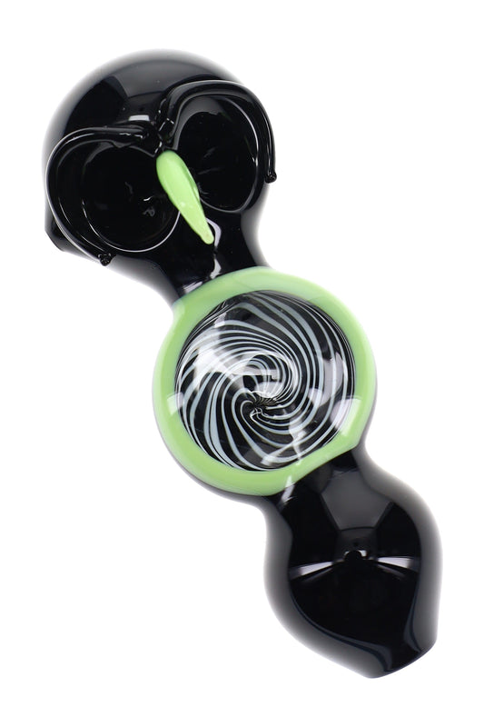 6B Glass Black Neon Owl Double Bowl Pipe “Night Owl” – 5″ – Assorted Colors - Discreet Smoker