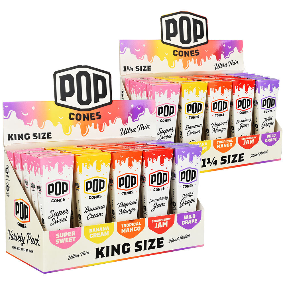 POP Cones Ultra Thin | Assorted Flavors | 25pc Display - Discreet Smoker