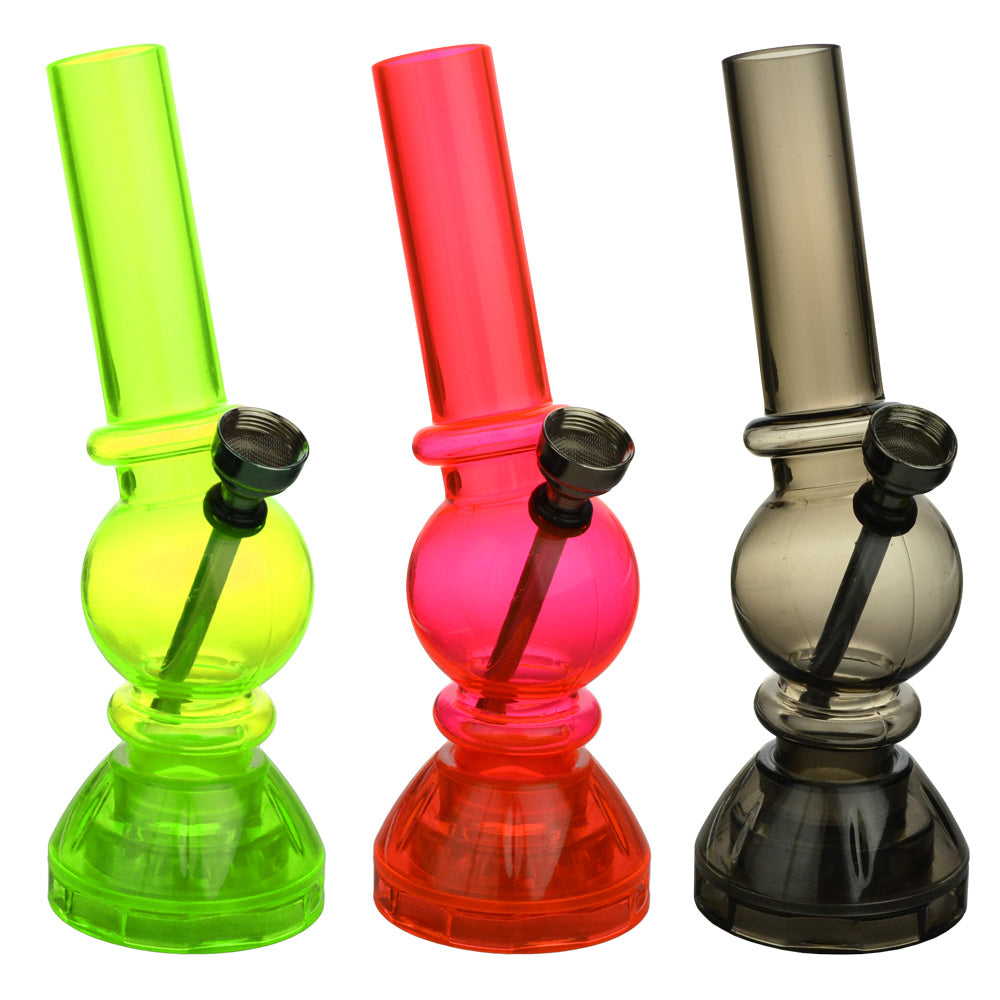 Angled Mini Acrylic Water Pipe w/ Built in Grinder Base - 6.5" - Discreet Smoker