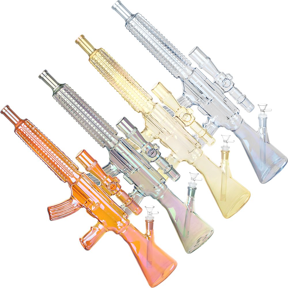 Machine Gun Glass Water Pipe - 23.75" / 14mm F / Colors Vary - Discreet Smoker