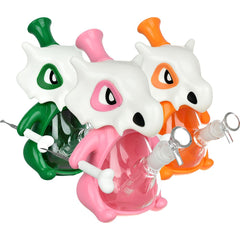 Skull Beast Silicone and Glass Water Pipe + Dab Tool - 8.75" / 14mm F / Colors Vary - Discreet Smoker