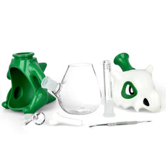 Skull Beast Silicone and Glass Water Pipe + Dab Tool - 8.75" / 14mm F / Colors Vary - Discreet Smoker