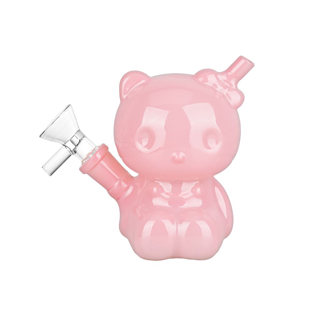 Hey There Kitty Glass Water Pipe - 4" / 14mm F / Colors Vary - Discreet Smoker