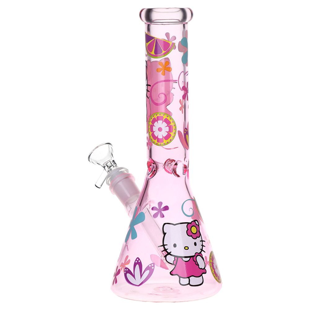 Greetings Feline Glass Beaker Water Pipe | 10" | 14mm F | Designs Vary - Discreet Smoker