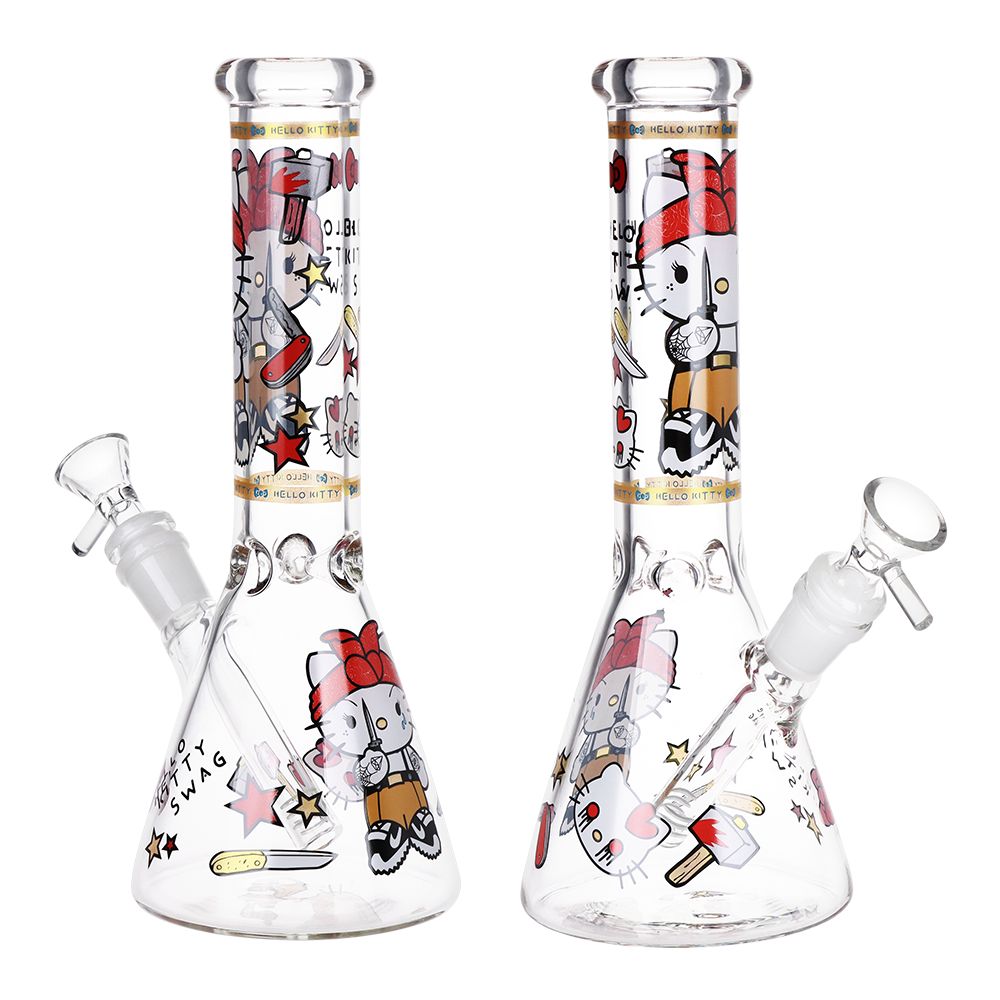 Gangster Cat Beaker Glass Water Pipe - 10" / 14mm F - Discreet Smoker