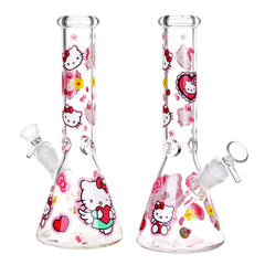 Heart Loving Cute Kitty Beaker Glass Water Pipe - 10" / 14mm F - Discreet Smoker