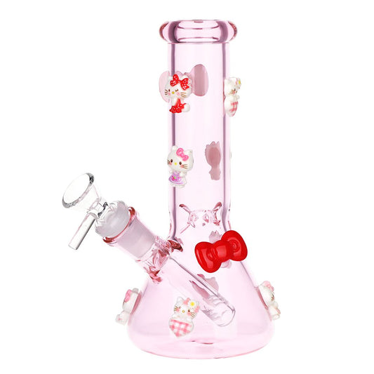 Wassup Kitty Beaker Glass Water Pipe - 8" / 14mm F / Pink - Discreet Smoker