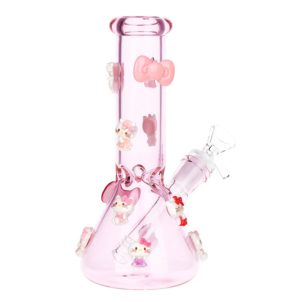 Wassup Kitty Beaker Glass Water Pipe - 8" / 14mm F / Pink - Discreet Smoker
