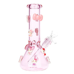 Wassup Kitty Beaker Glass Water Pipe - 8" / 14mm F / Pink - Discreet Smoker