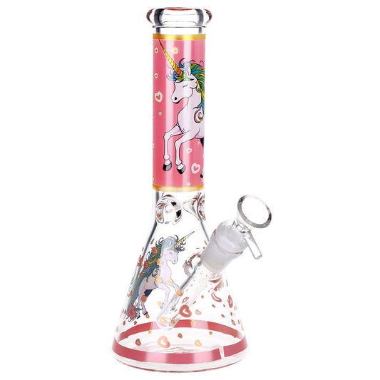 Pink Unicorn Beaker Glass Water Pipe - 10" / 14mm F - Discreet Smoker