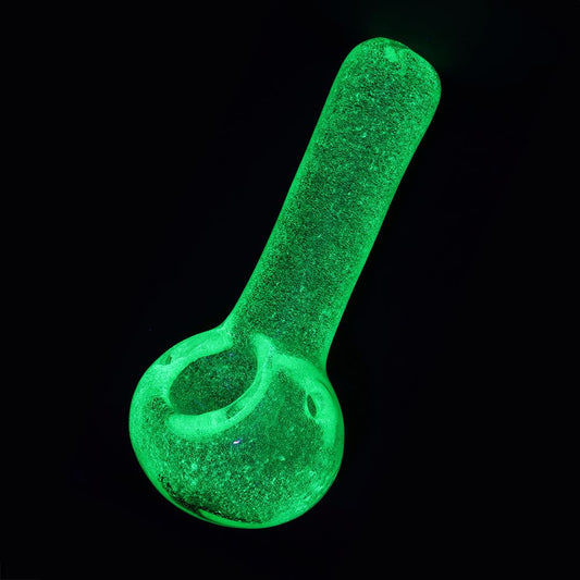 Green Glow In Dark Glass Spoon Pipe - 3.75" - Discreet Smoker