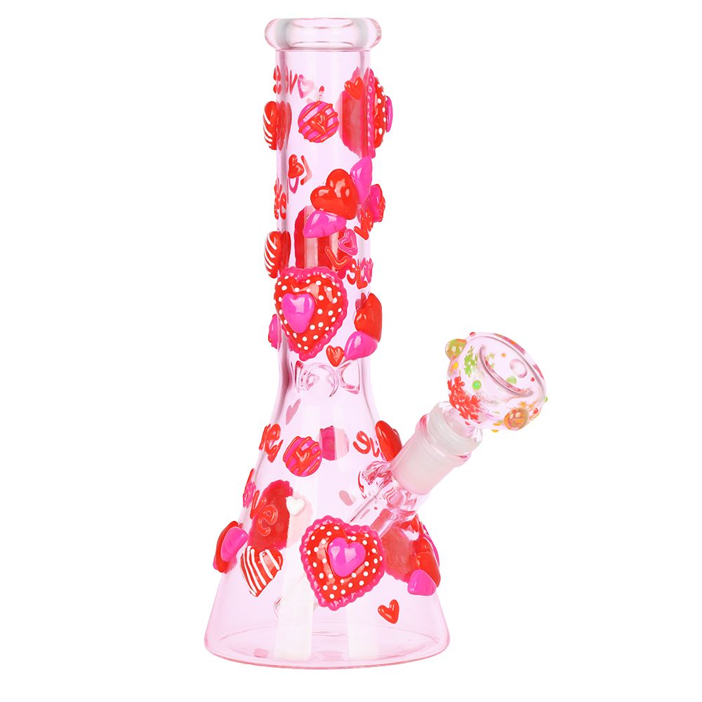 Hearts in Hearts Beaker Glass Water Pipe - 10" / 14mm F - Discreet Smoker