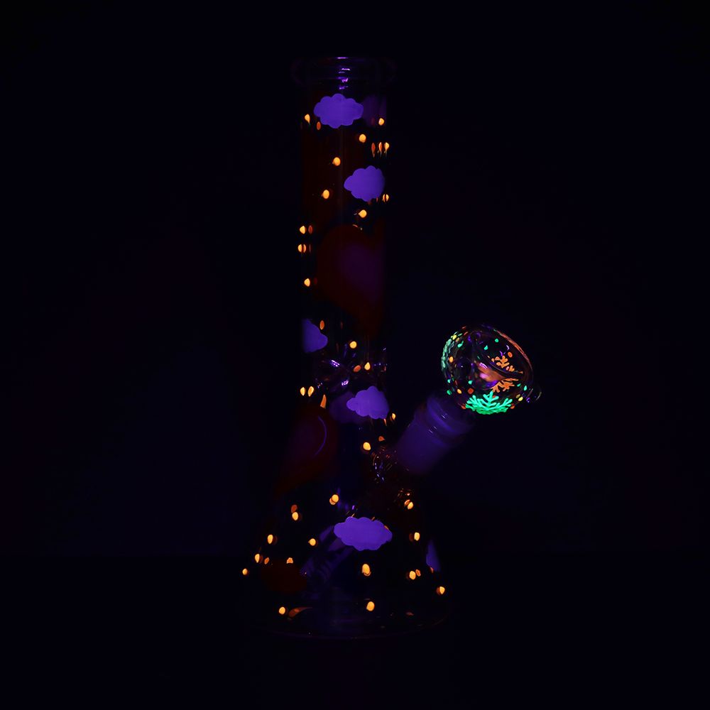 Pinky Hearts Beaker Glass Water Pipe - 10" / 14mm F - Discreet Smoker