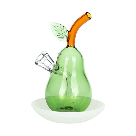 Perfect Pear on Dish Glass Cone Bubbler - 4.5" / Green - Discreet Smoker