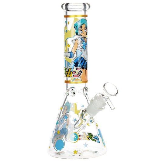 Japanese Animation Girl Version 2 Beaker Glass Water Pipe - 10" / 14mm F - Discreet Smoker