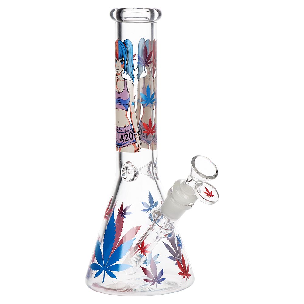 420 Anime Girl Beaker Glass Water Pipe - 10" / 14mm F - Discreet Smoker