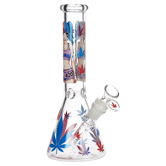 420 Anime Girl Beaker Glass Water Pipe - 10" / 14mm F - Discreet Smoker
