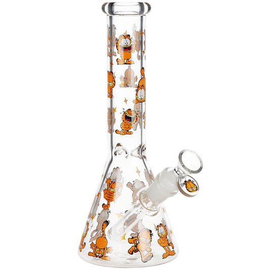 Stoned Orange Cat Beaker Glass Water Pipe - 10" / 14mm F - Discreet Smoker