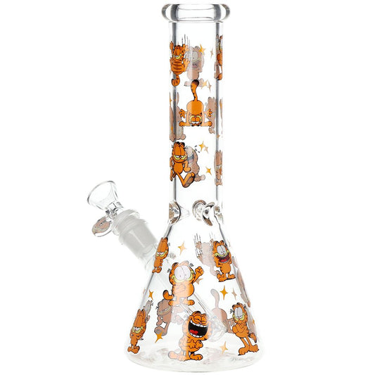 Stoned Orange Cat Beaker Glass Water Pipe - 10" / 14mm F - Discreet Smoker