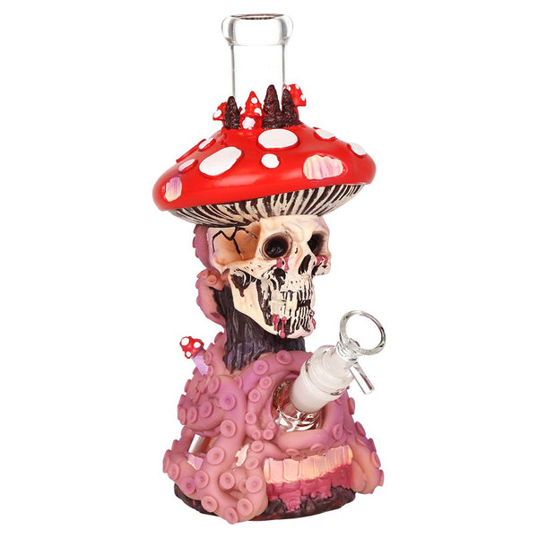 Mushroom Skull Tentacle Glass & Vinyl Water Pipe - 10.5" / 14mm F