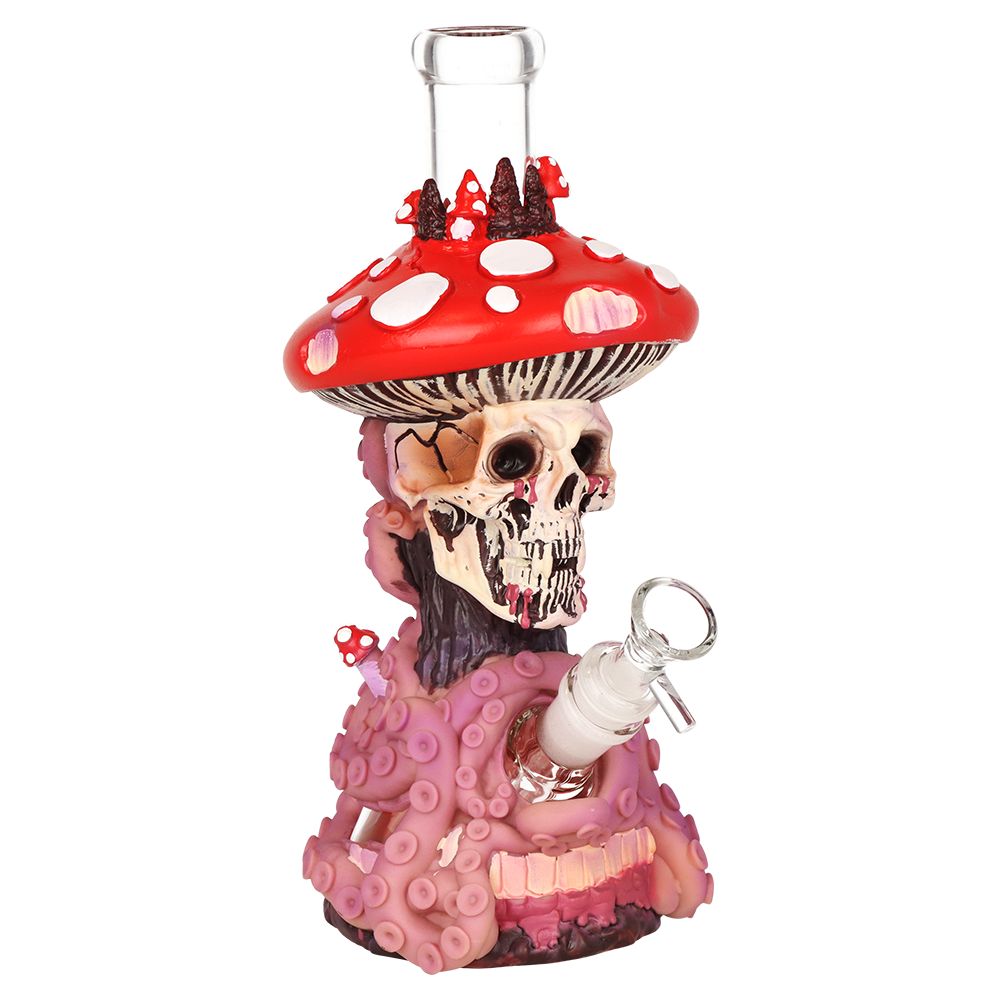 Mushroom Skull Tentacle Glass & Vinyl Water Pipe - 10.5" / 14mm F - Discreet Smoker